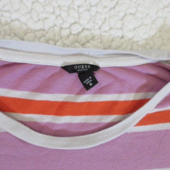 Guess Los Angeles Women's Purple Orange White Striped T-Shirt Size Medium - Picture 4 of 6